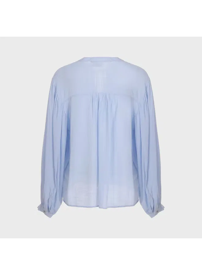 Блузка с завязкой на шее и длинным рукавом Zara, синяя — фото 3