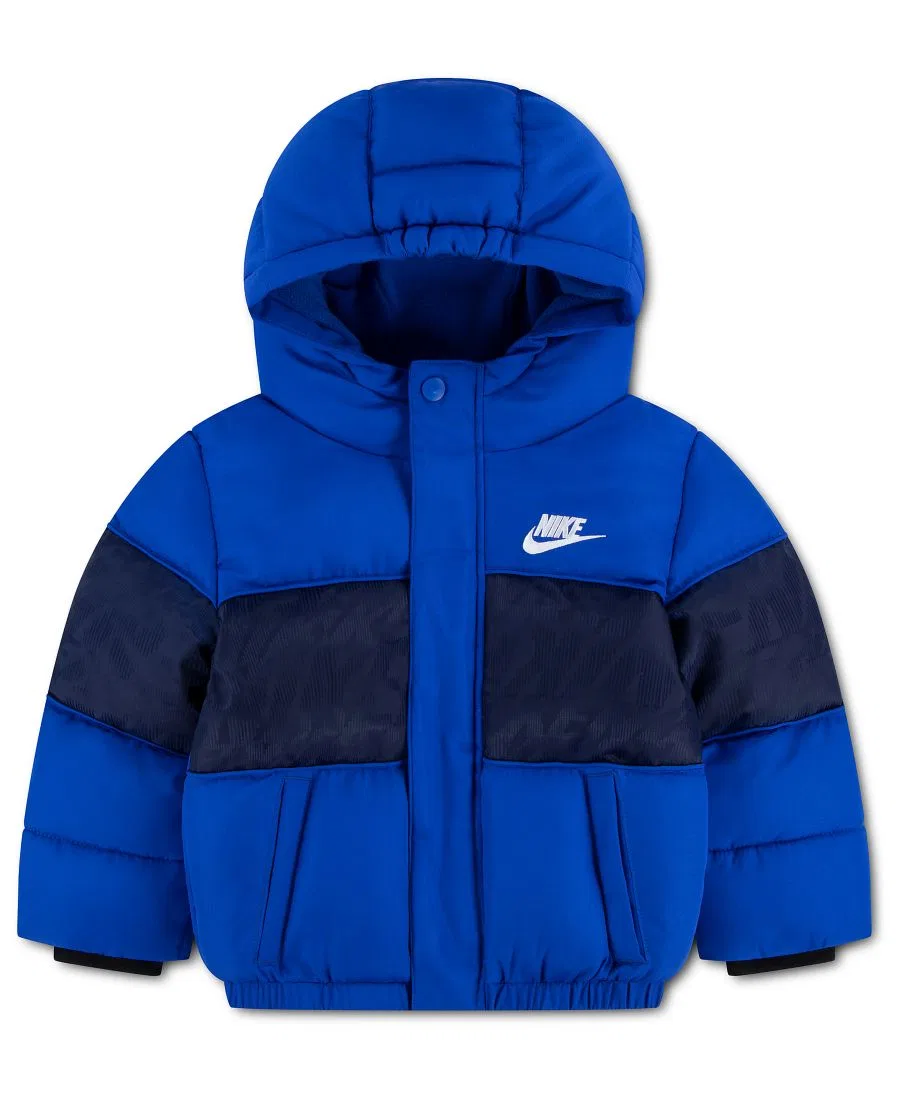 Детская куртка-пуховик с капюшоном Jacquard Logo Mixed Media Puffer Jacket Nike, Game Royal