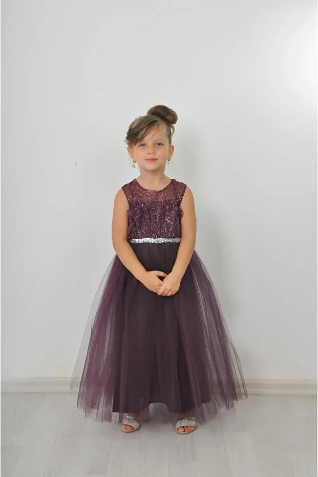 Детское платье для девочек с длинным рукавом без рукавов Modest Filizdens Kids, Plum