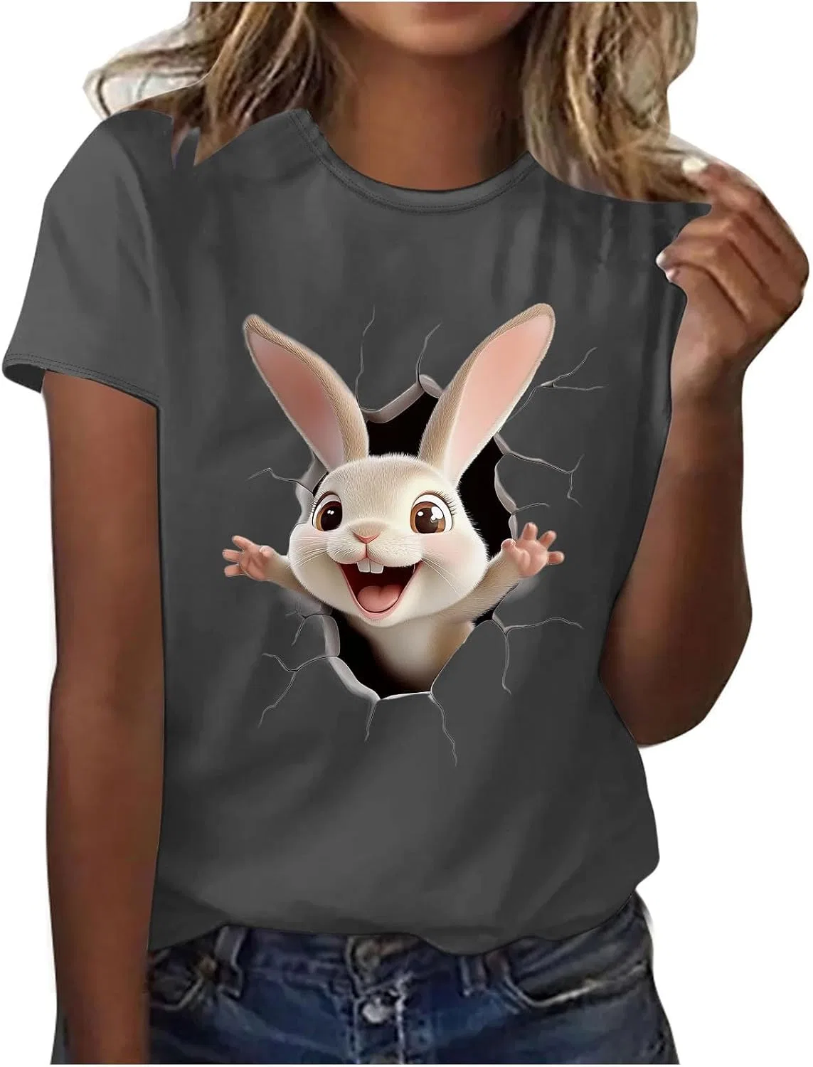 Женская футболка-свитшот с принтом кролика, Easter Day Shirts, тёмно-серый — фото 3