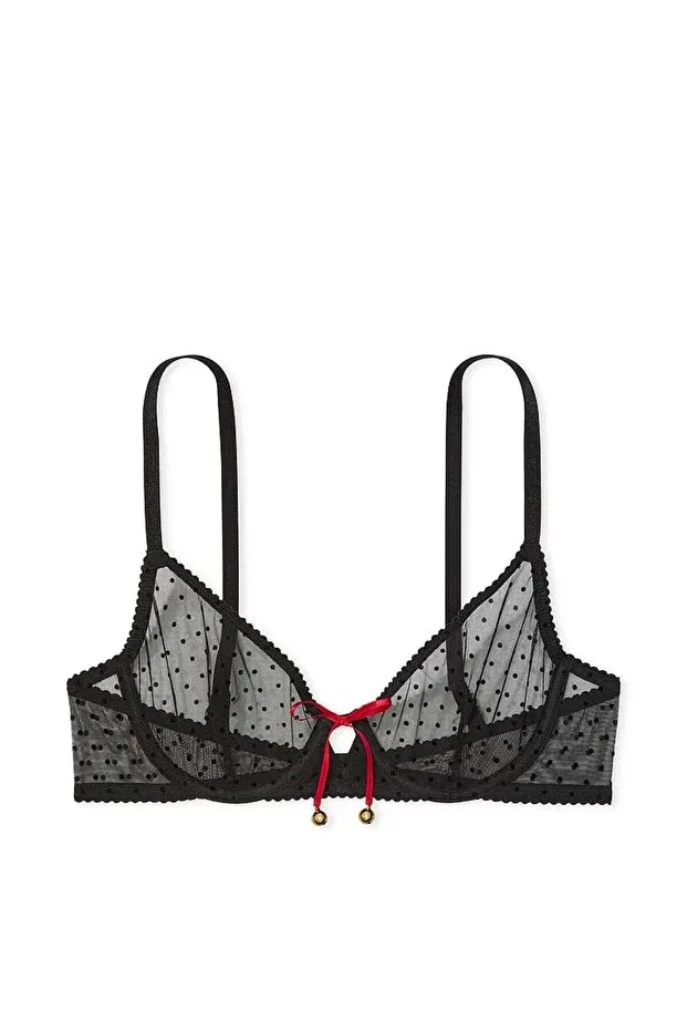 Женский бюстгальтер с кружевным узором Jingle bells tulle unassisted demi bra Victoria'S Secret, Black — фото 3