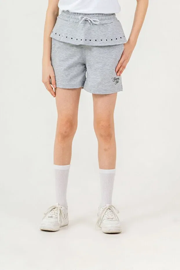 Детские шорты для девочек с принтом Shining star printed under-knee stone-piece Mışıl Kids, Gray — фото 2