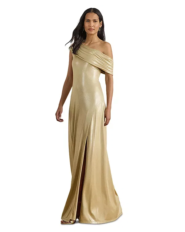 Женское платье-джерси с металлическим блеском Ralph Lauren, Birch Tan Foil