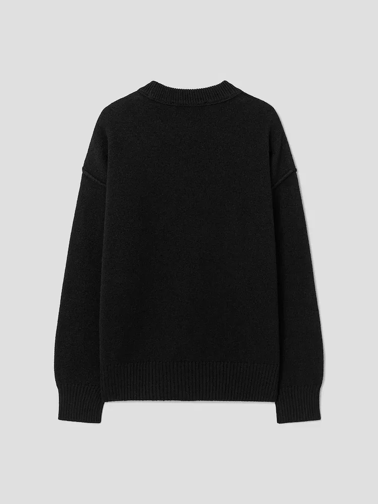 Свитер пуловер с интарсией Adc Intarsia Felted Sweater AMI PARIS, Black — фото 2