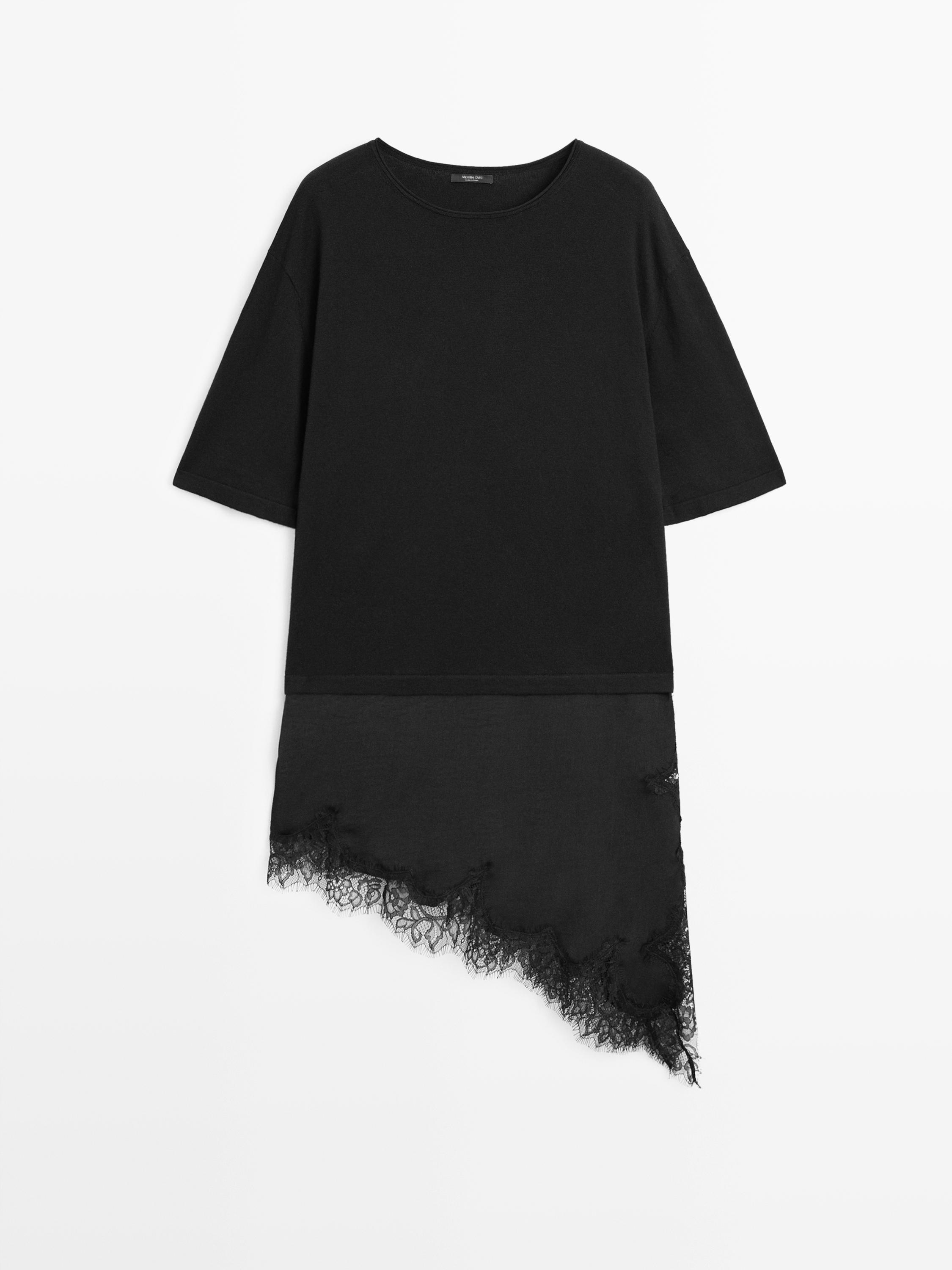 

Свитер Massimo Dutti With Contrast Lace Detail, черный