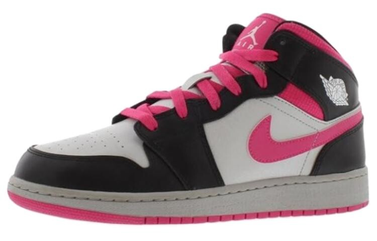 

Кроссовки Jordan 1 Mid Silver Black Vivid Pink GS, розовый