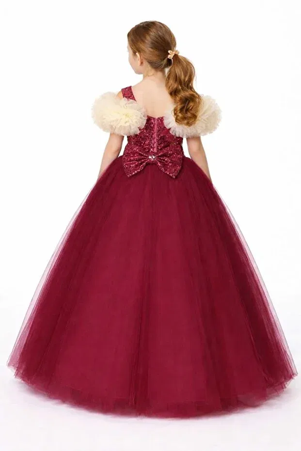 Детское платье для девочек без рукавов Tutu rose decorated long skirted evening dress Boztaş Bebe, Burgundy — фото 2