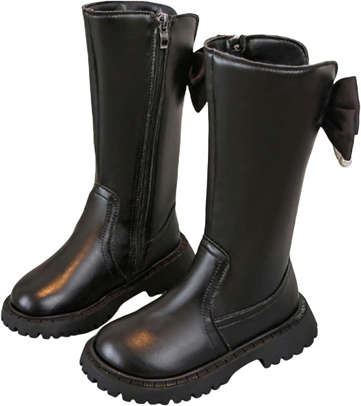 Детские сапоги для девочек с принтом банта, модель Girls Leather Knee High Boots, Black
