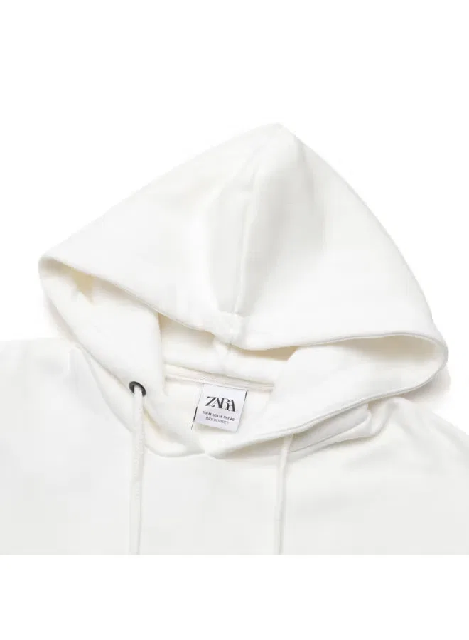 Свитшот с капюшоном на флисе Zara, белый — фото 4