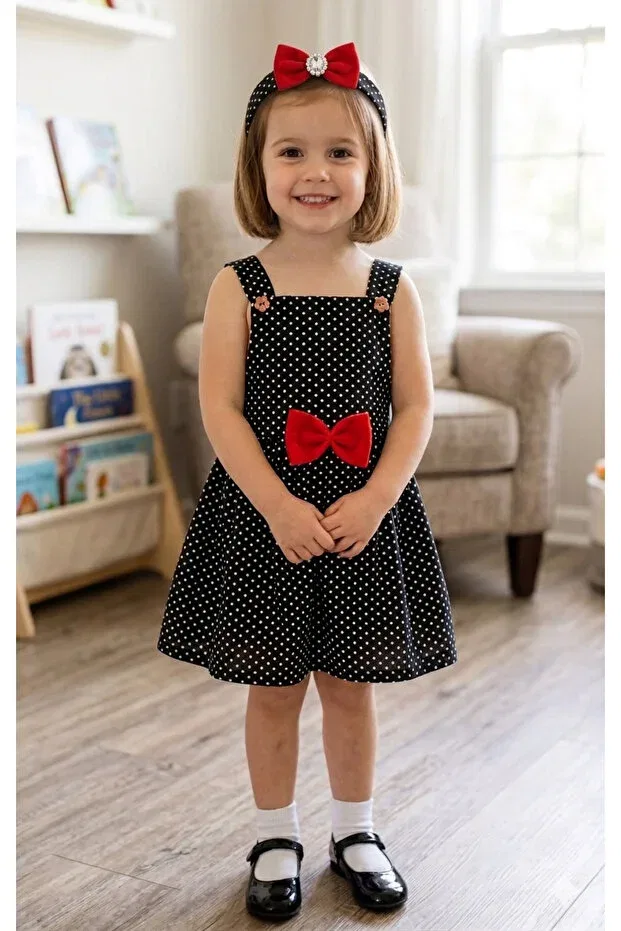 Детский комбинезон для девочек с принтом salopet dress Karınca, Black And White