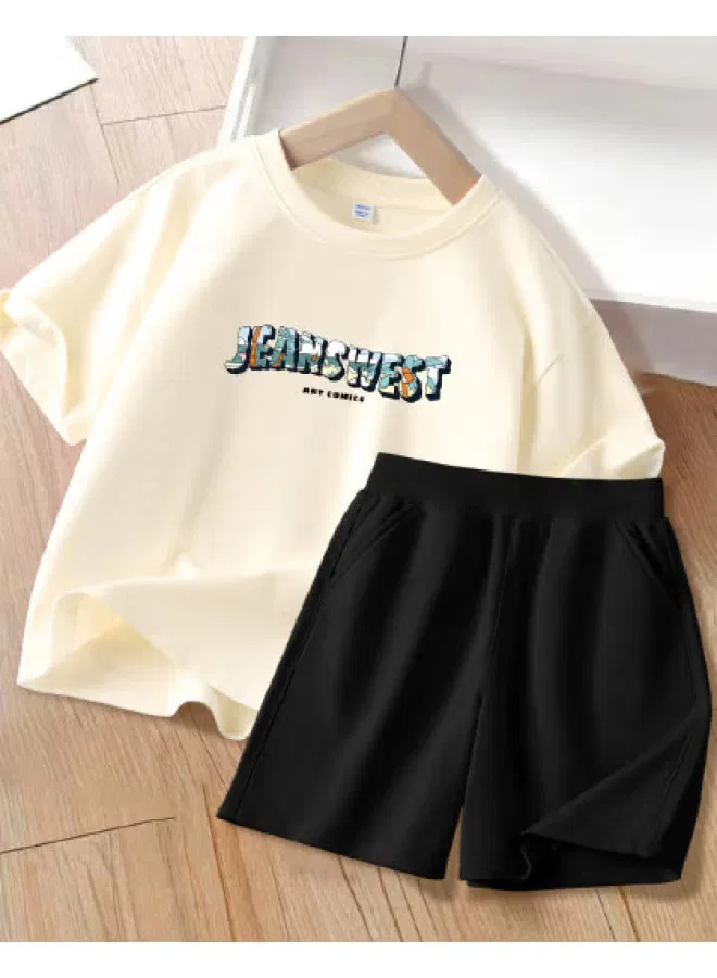 Jeanswest Комплект детский хлопковый с коротким рукавом и шортами, абрикосовый