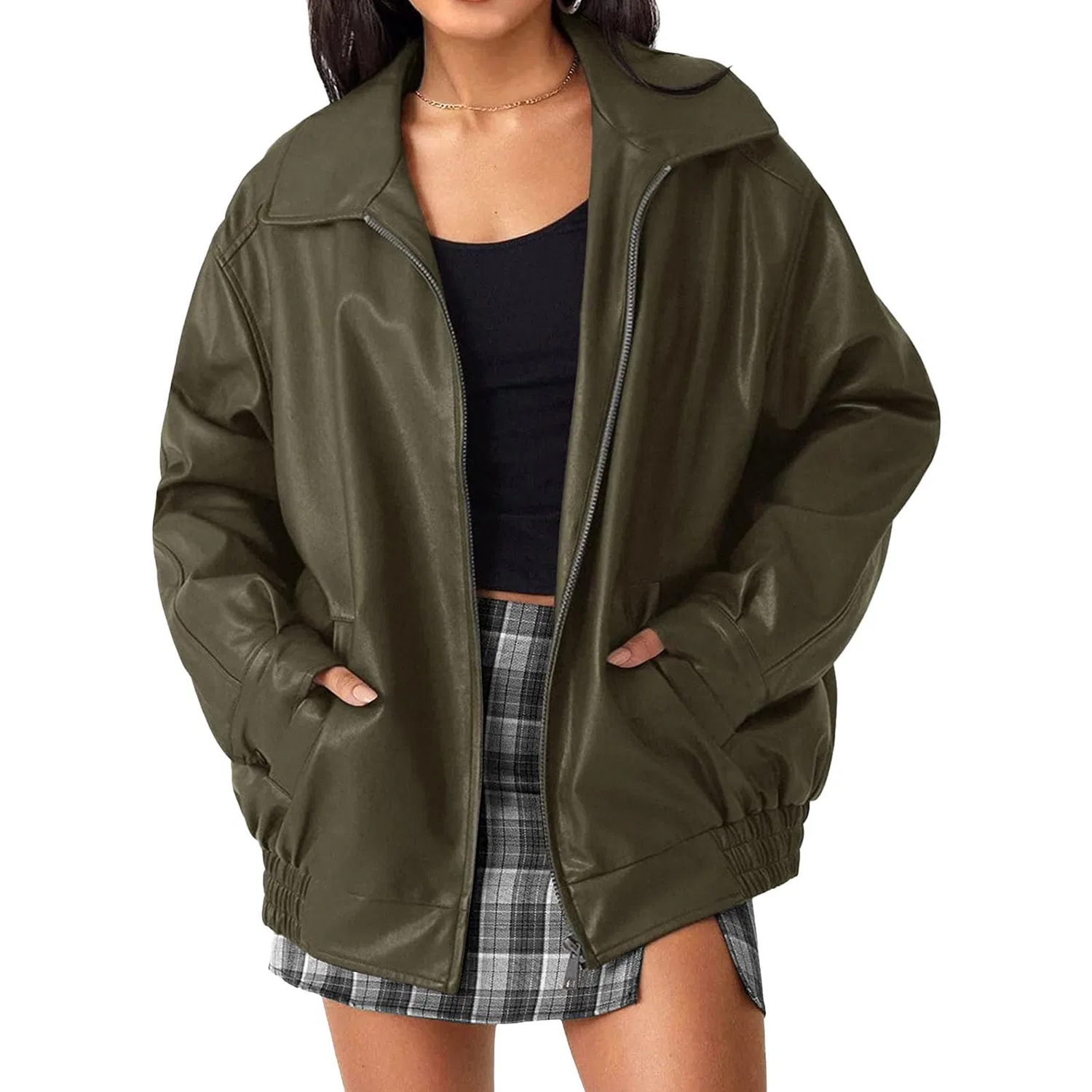 Женская куртка-косуха из искусственной замши с принтом Y2K, army green