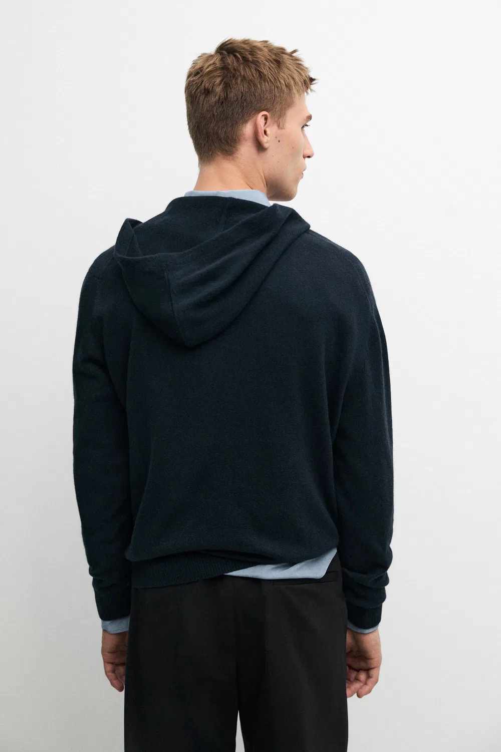 Кардиган Massimo Dutti 100% Cashmere Hooded Knit, темно-синий — фото 4