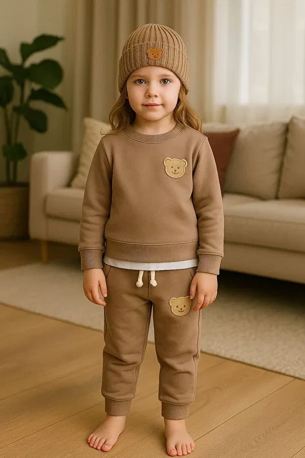 Детский комплект из свитшота и брюк с вышивкой Teddy milk coffee Şapkakids, Coffee With Milk — фото 4