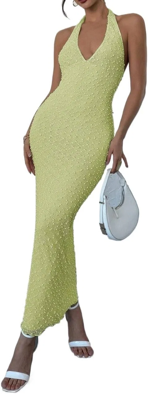 Женское облегающее платье на бретелях с открытой спиной Lime Green