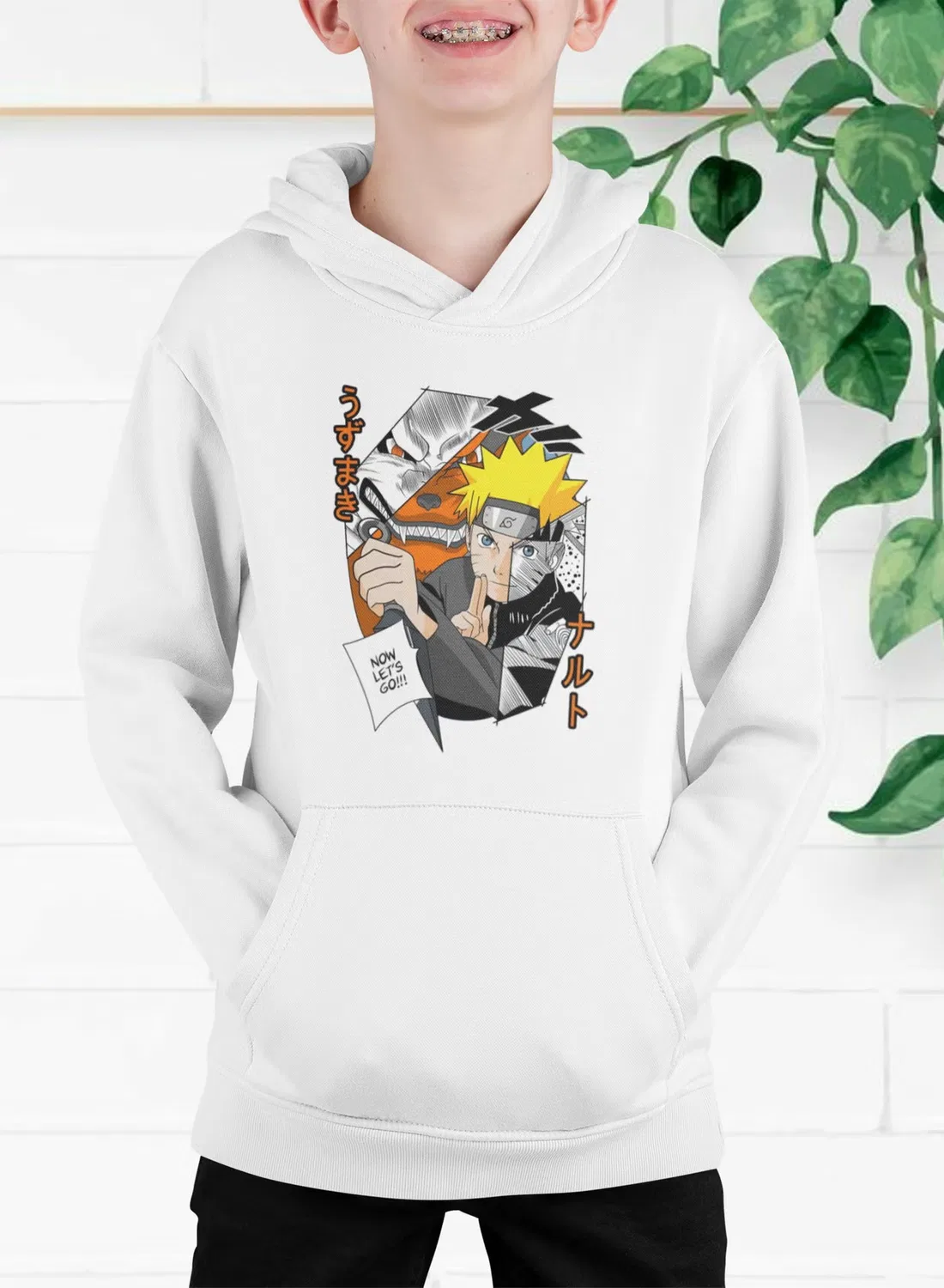 Худи с капюшоном и принтом Naruto Zoom, белый