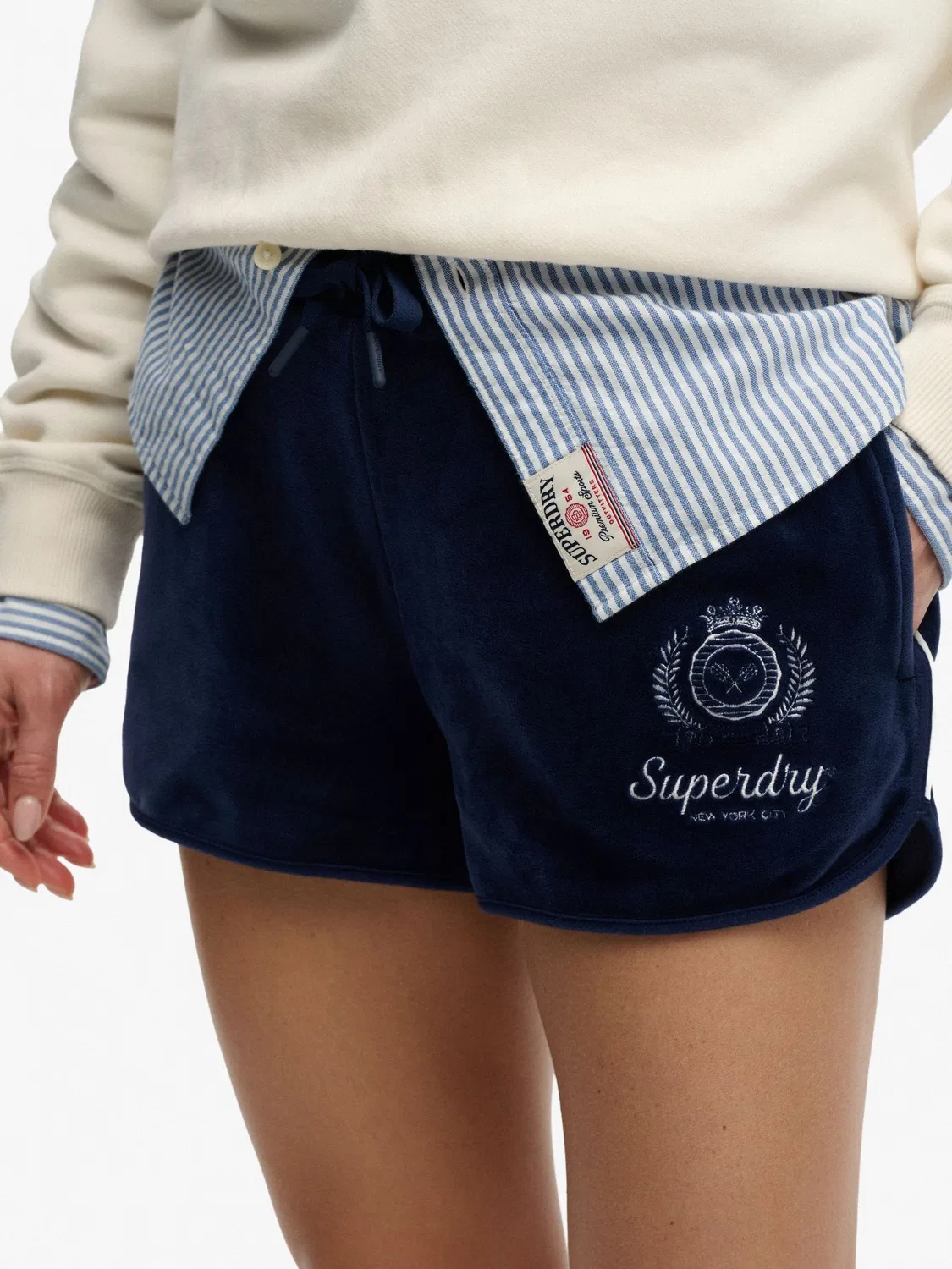 Шорты из велюра, slim fit, Country Club Superdry, синие — фото 3