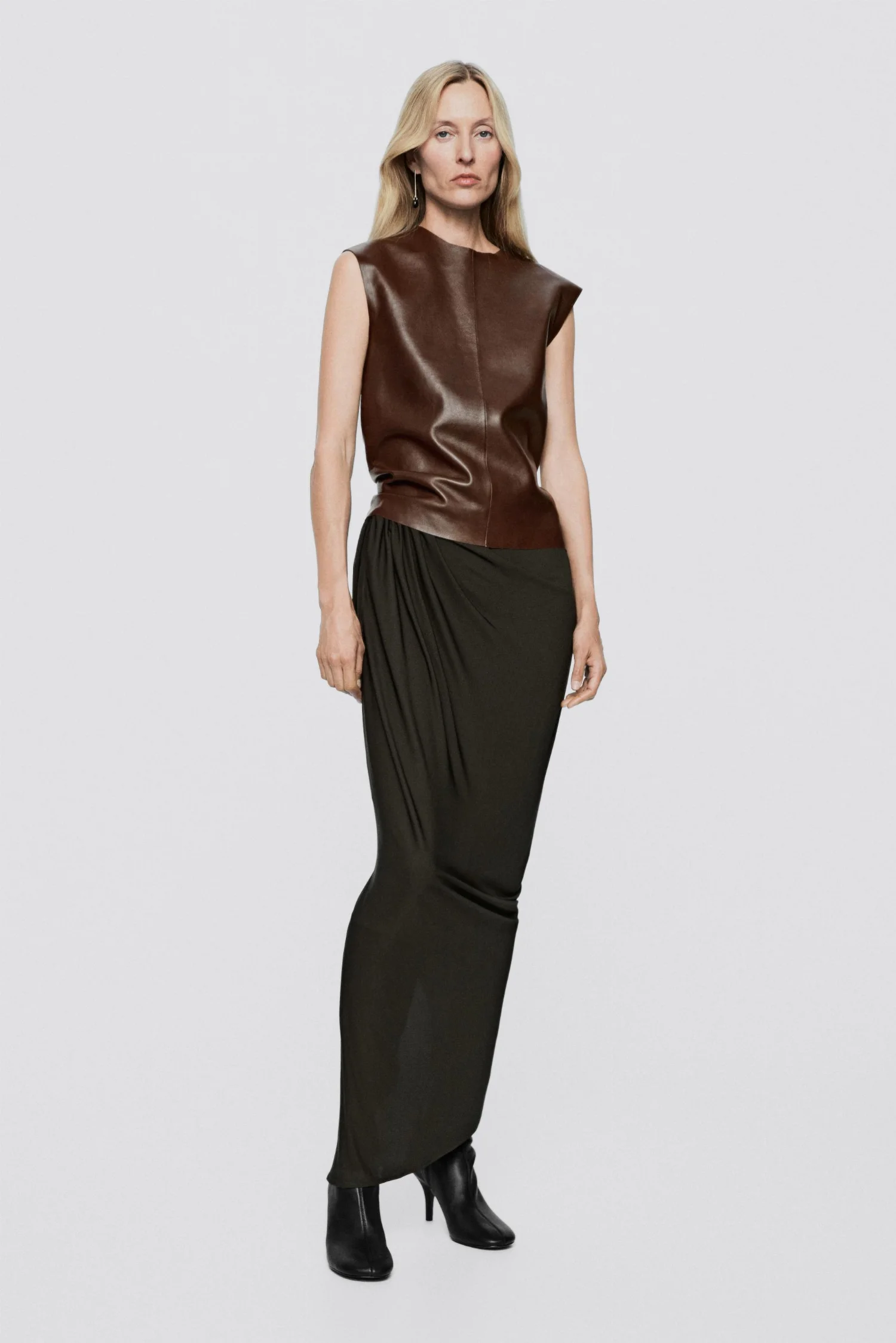 Юбка-миди Massimo Dutti Draped - Limited Edition, коричневый — фото 2