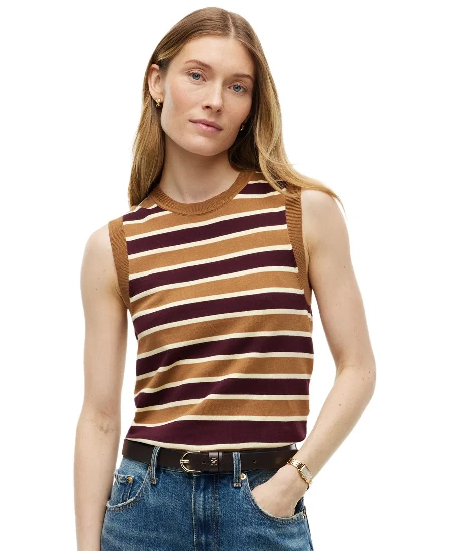 Топ без рукавов с принтом в полоску Tommy Hilfiger, Studio Stripe Deep Burgundy Dark Khaki