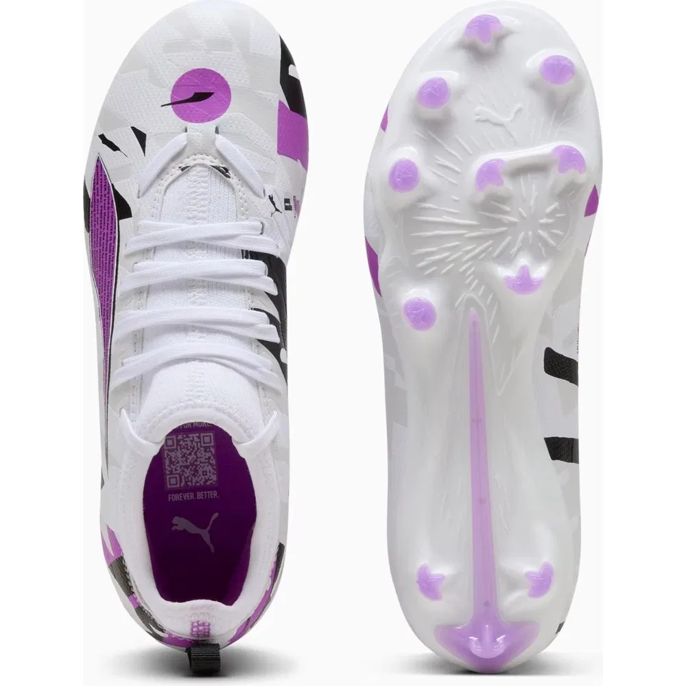 Детские футбольные бутсы для мальчиков с шипами Puma Ultra 5 Match Frvr FG/AG Jr, White Purple — фото 4