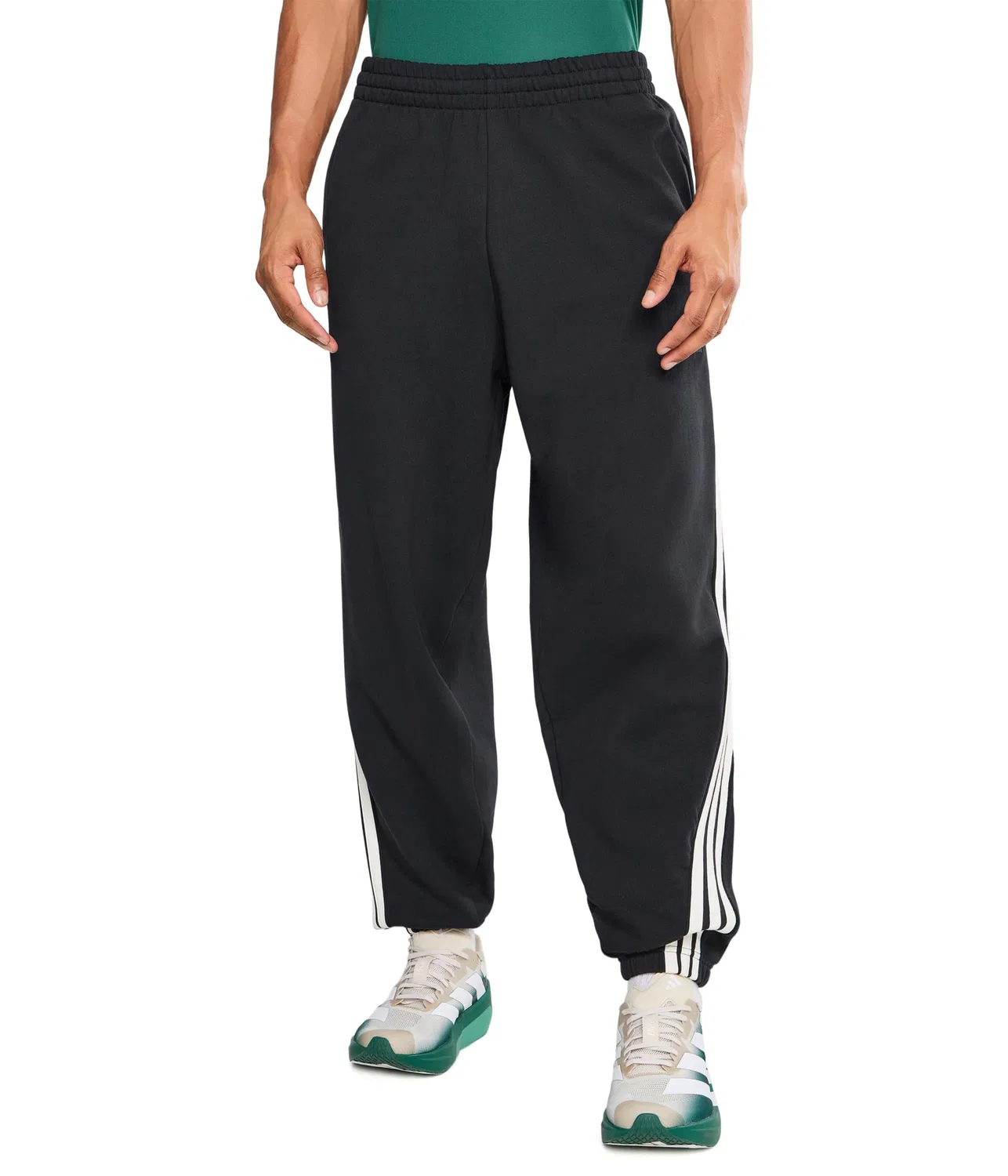 Комплект из 3 полосатых брюк с манжетами. Adidas, Black/Off-White