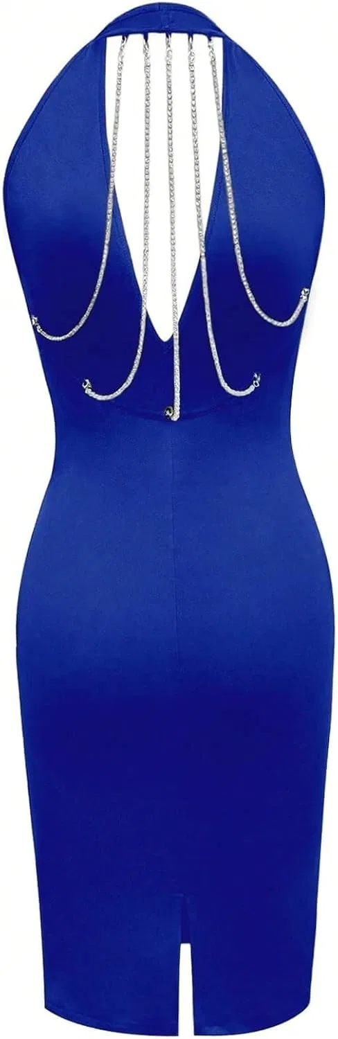 Женское облегающее платье без рукавов с открытой спиной Bodycon, Blue — фото 3