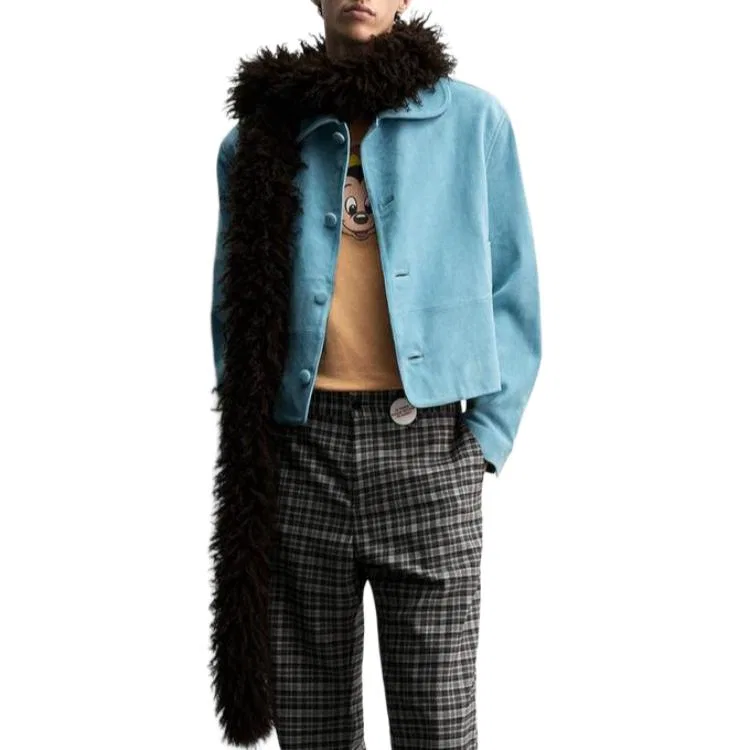 Мужская куртка из кожи с длинным рукавом x Disney Harry Lambert FW25 ZARA, Blue — фото 4