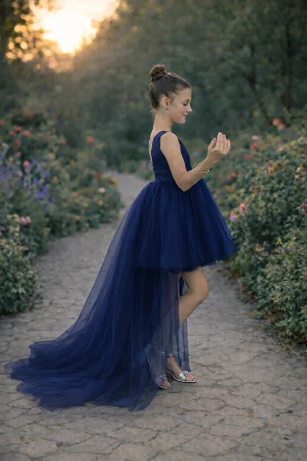 Детское платье-трапеция для девочек без рукавов A-line Wrapover Suneh, Navy Blue — фото 4