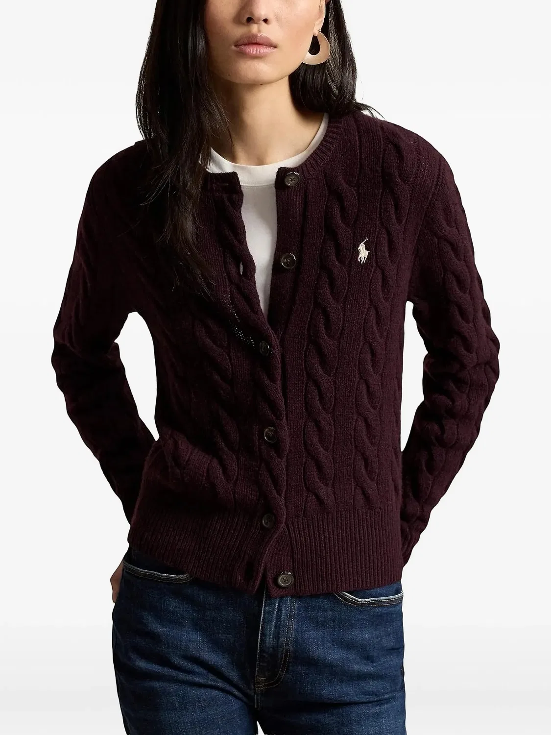 Polo Ralph Lauren Кардиган фактурной вязки фиолетовый — фото 3