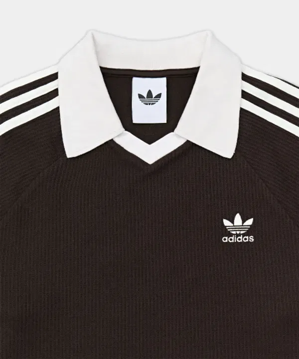 Футболка поло с длинным рукавом, вафельная, Adidas, темно-коричневый — фото 3