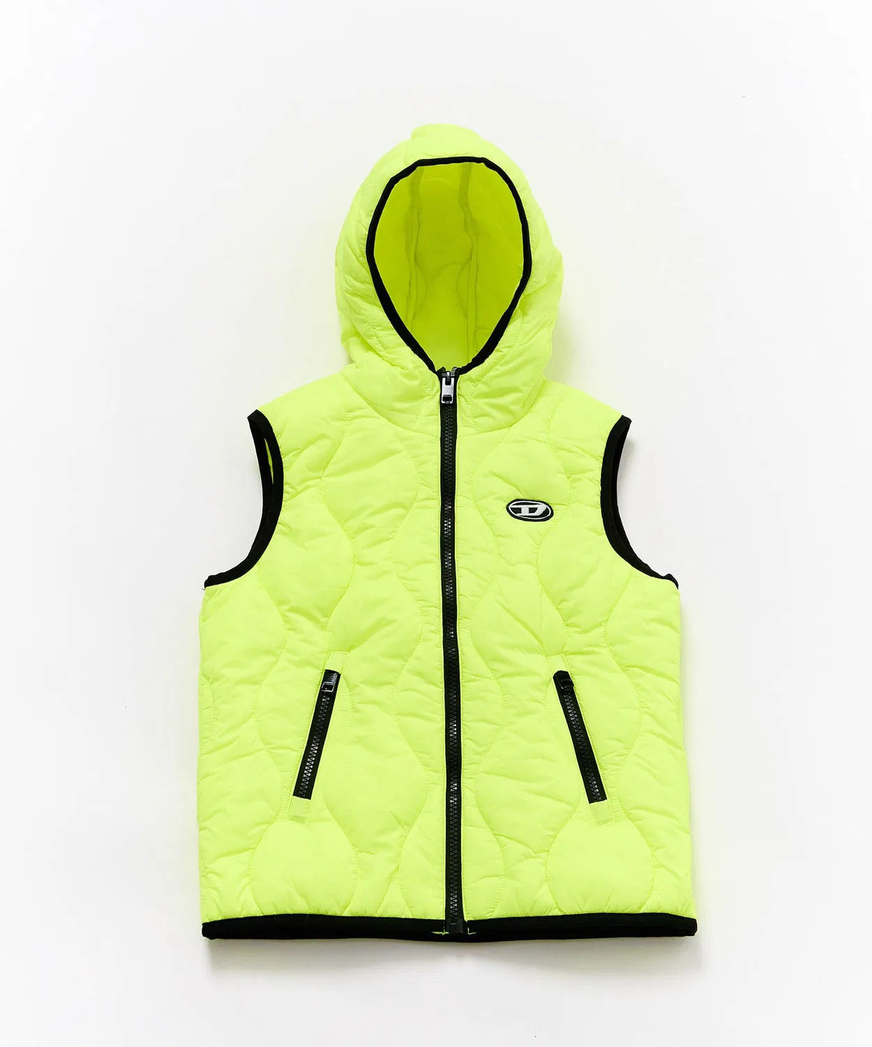 Детский стеганый жилет без рукавов с принтом бренда DIESEL KIDS, Light Yellow