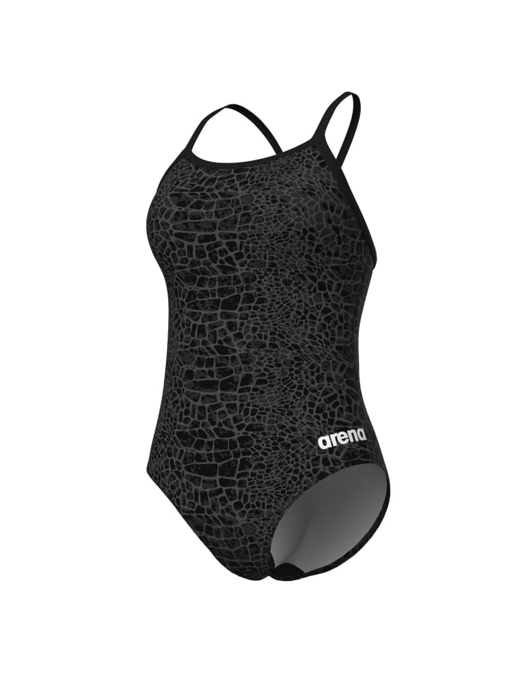 

Arena Купальник с эффектом змеиной кожи и откидной спинкой, устойчивый к хлору, черный