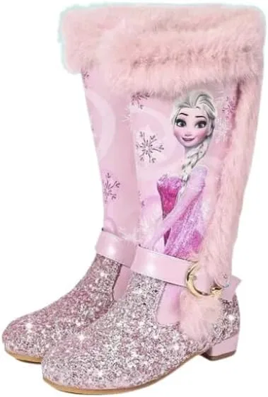 Детские зимние сапоги для девочек Princess High Boots Athena, Pink Glitter