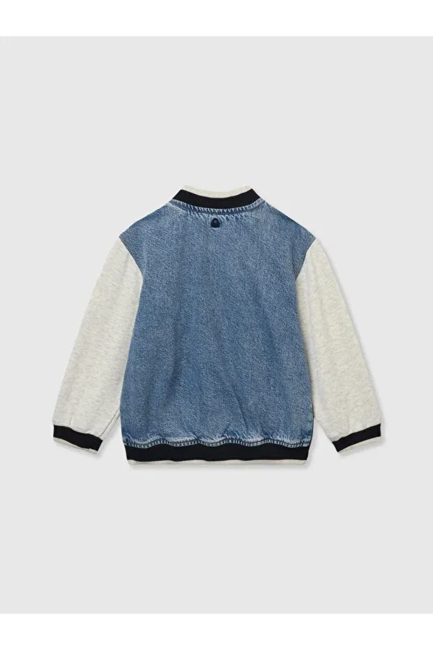 Детская джинсовая куртка-бомбер с длинным рукавом Benetton, Blue — фото 2