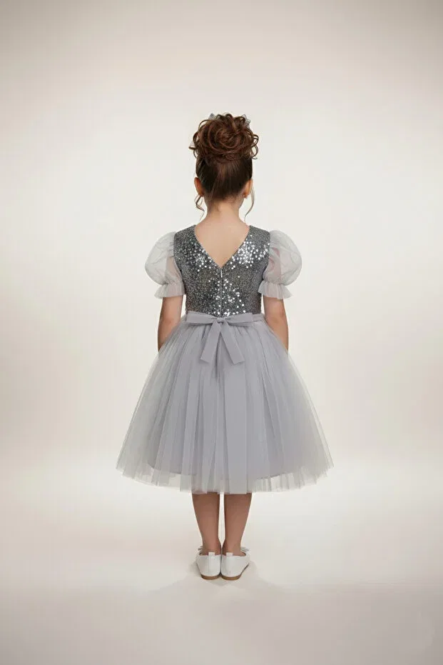 Детское платье для девочек с пайетками Balloon sleeve sequin girls tutu dress m00751 Mnk Baby&Kids, Gray — фото 2