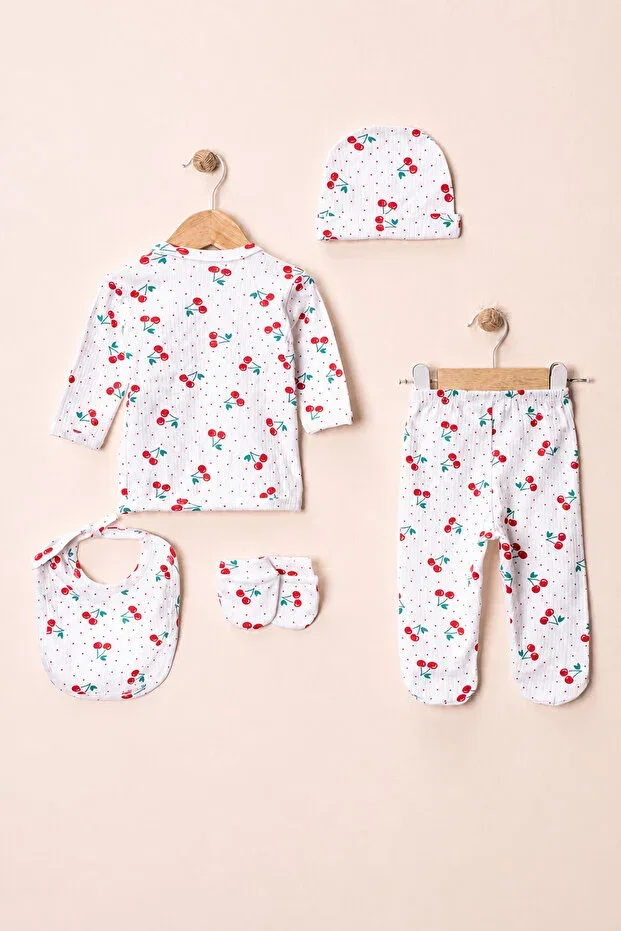 Детский комплект одежды для новорожденных с принтом Newborn baby cherry patterned Minilora, White — фото 2