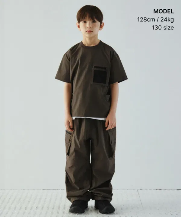 Футболка с сетчатыми карманами, Utility Mesh Pocket, Musinsa Standard Kids, серый — фото 3