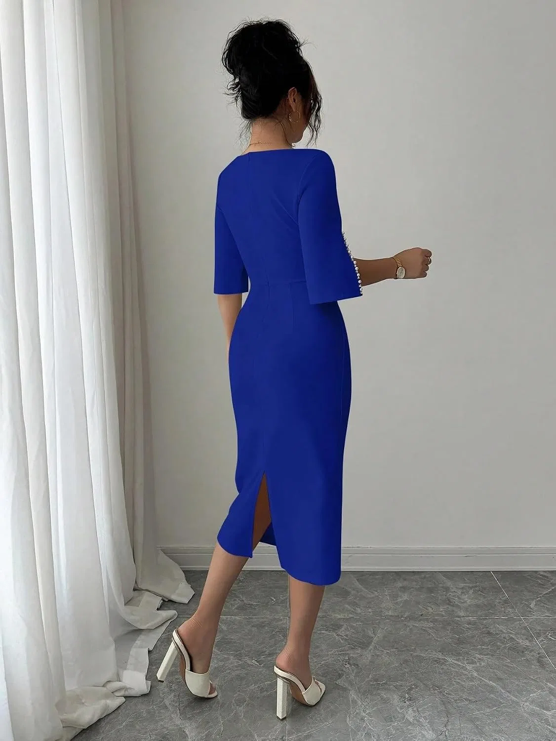 Женское повседневное миди-платье с рюшами на талии, Royal Blue — фото 2