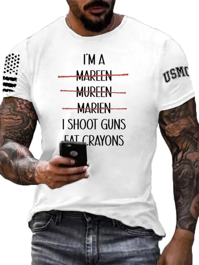 Мужская футболка с принтом I'M A Marine I Shoot Guns Eat Crayons, белый