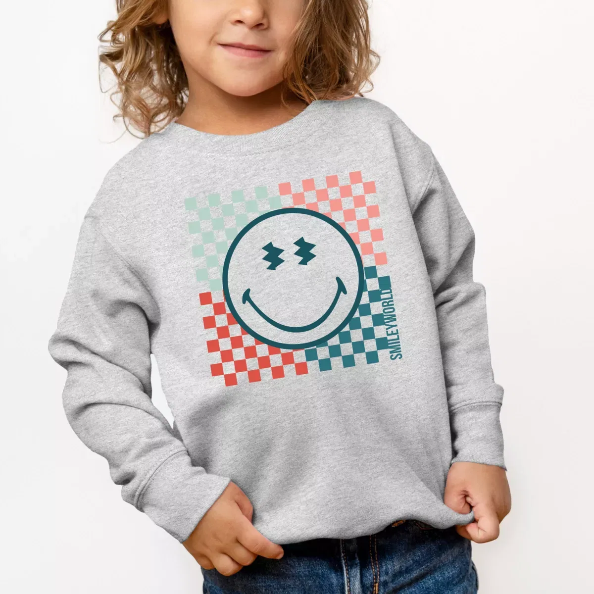 Детский свитшот для девочек с принтом SmileyWorld American Smile The Juniper Shop, Heather Grey — фото 3