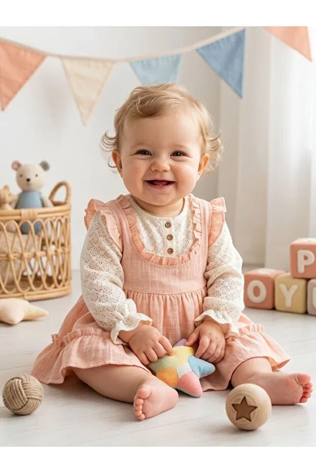 Детское платье для девочек с вышивкой Lace linen baby girl dress Cherrys Bebek, Pomegranate Blossom