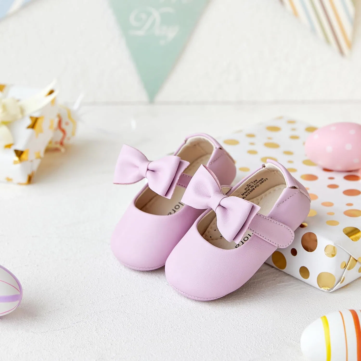 Детские туфли Мэри Джейн на мягкой подошве Moccasins Rubber Sole Crib Shoes Felix & Flora, Purple — фото 3