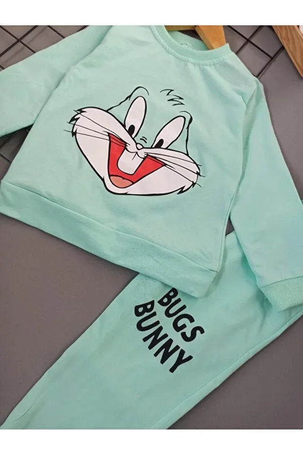 Детский спортивный костюм с принтом Water Green Rabbit Patterned Dubi Baby, Water Green — фото 3