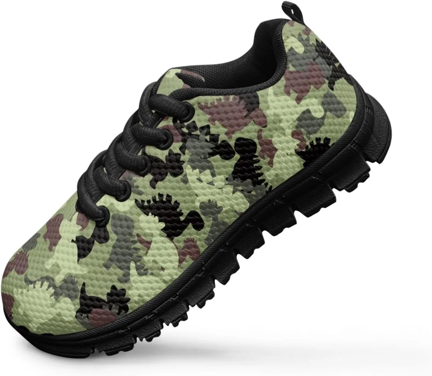 Детские кроссовки для мальчиков с принтом PinUp Angel, Green Dinosaurs Camouflage — фото 4