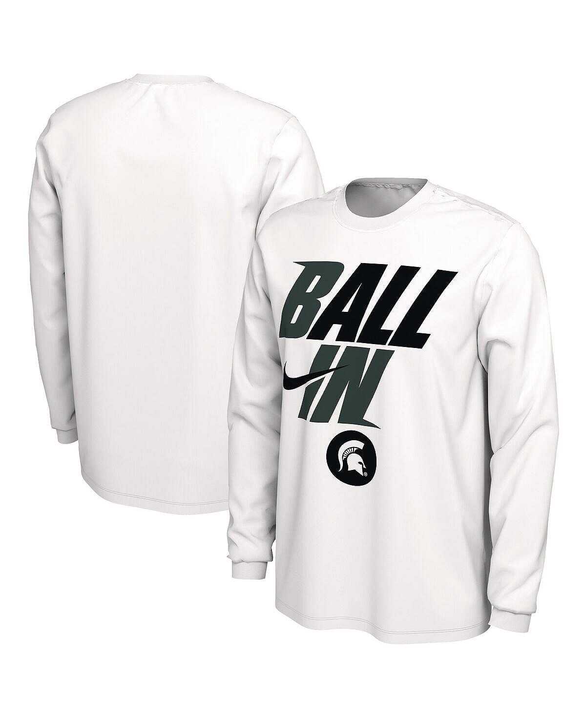 

Мужская белая футболка с длинным рукавом michigan state spartans ball in bench Nike, белый