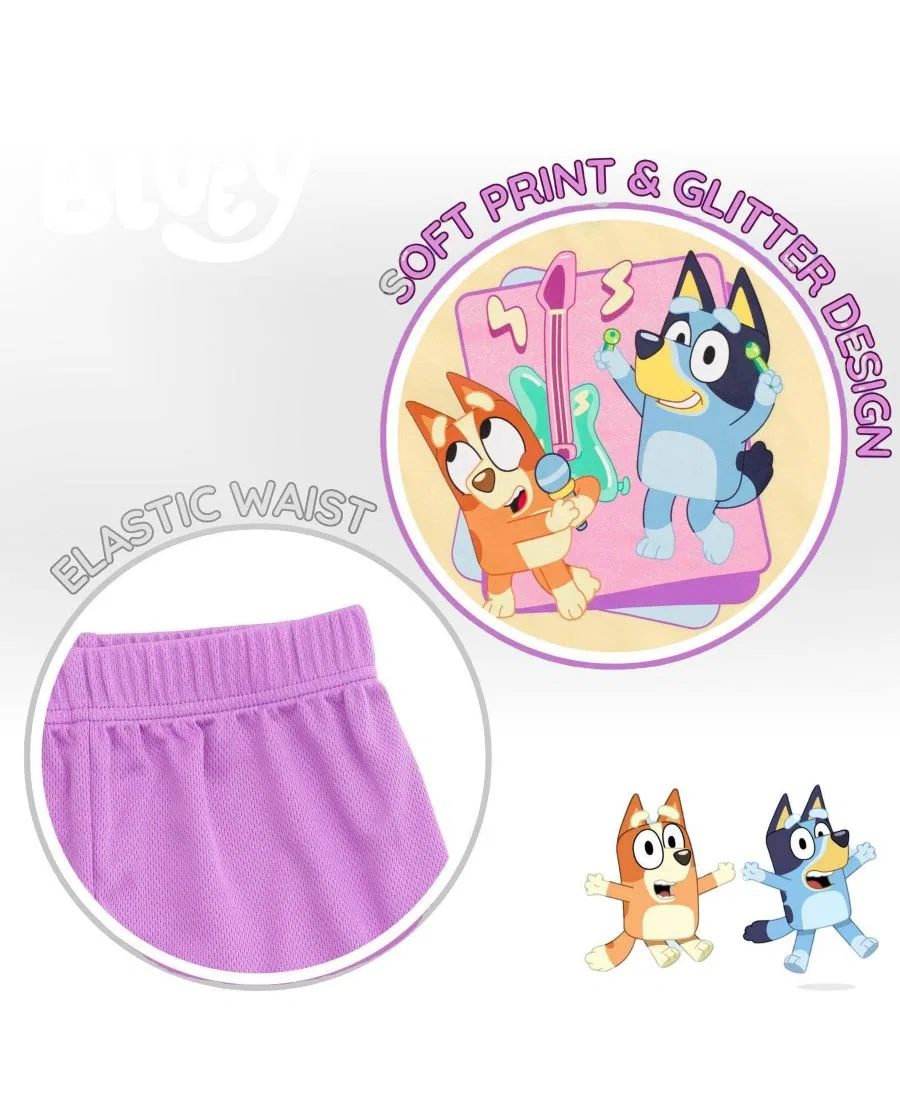Спортивный комплект из футболки и шорт с принтом Bluey, Yellow Purple Bluey — фото 3