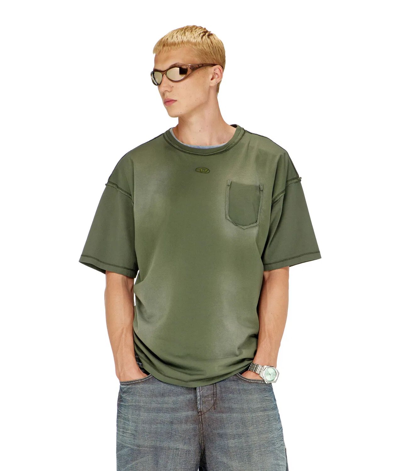Мужская футболка с длинным рукавомT-POCK DIESEL, Khaki