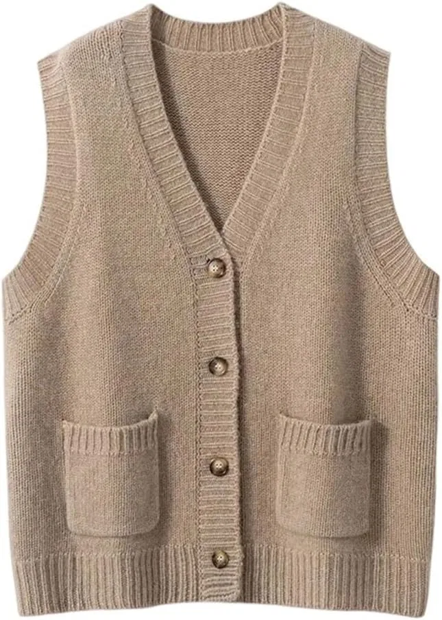 Женский жилет без рукавов, V-образный вырез, с карманами, Middle Gray Vest