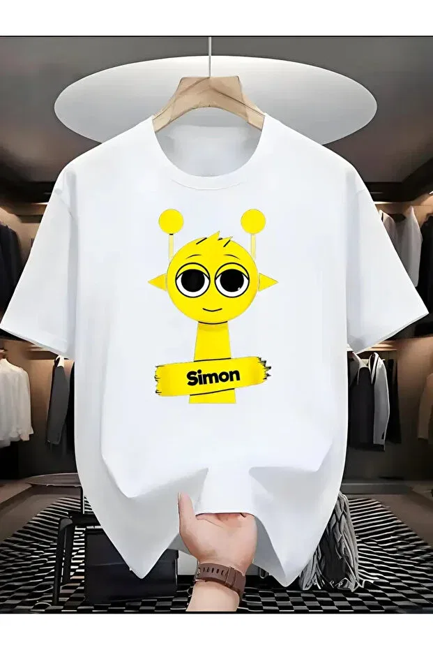 Детская футболка для мальчиков с принтом Sprunki Simon Yellow Cartoon Character T-Shirt Galashop, White