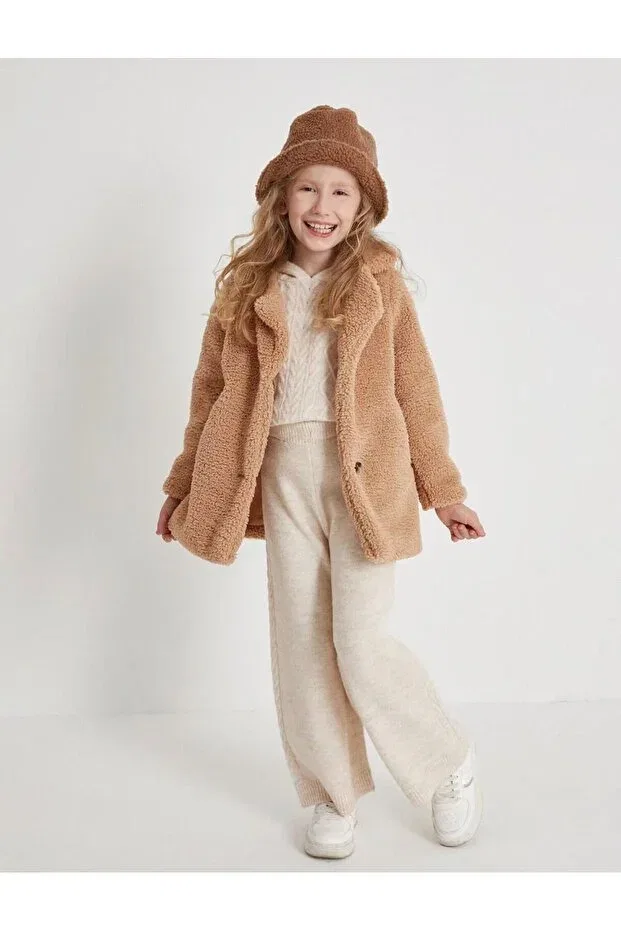 Детское пальто для девочек плюшевое Teddy Pink Hippo Kids, Taba